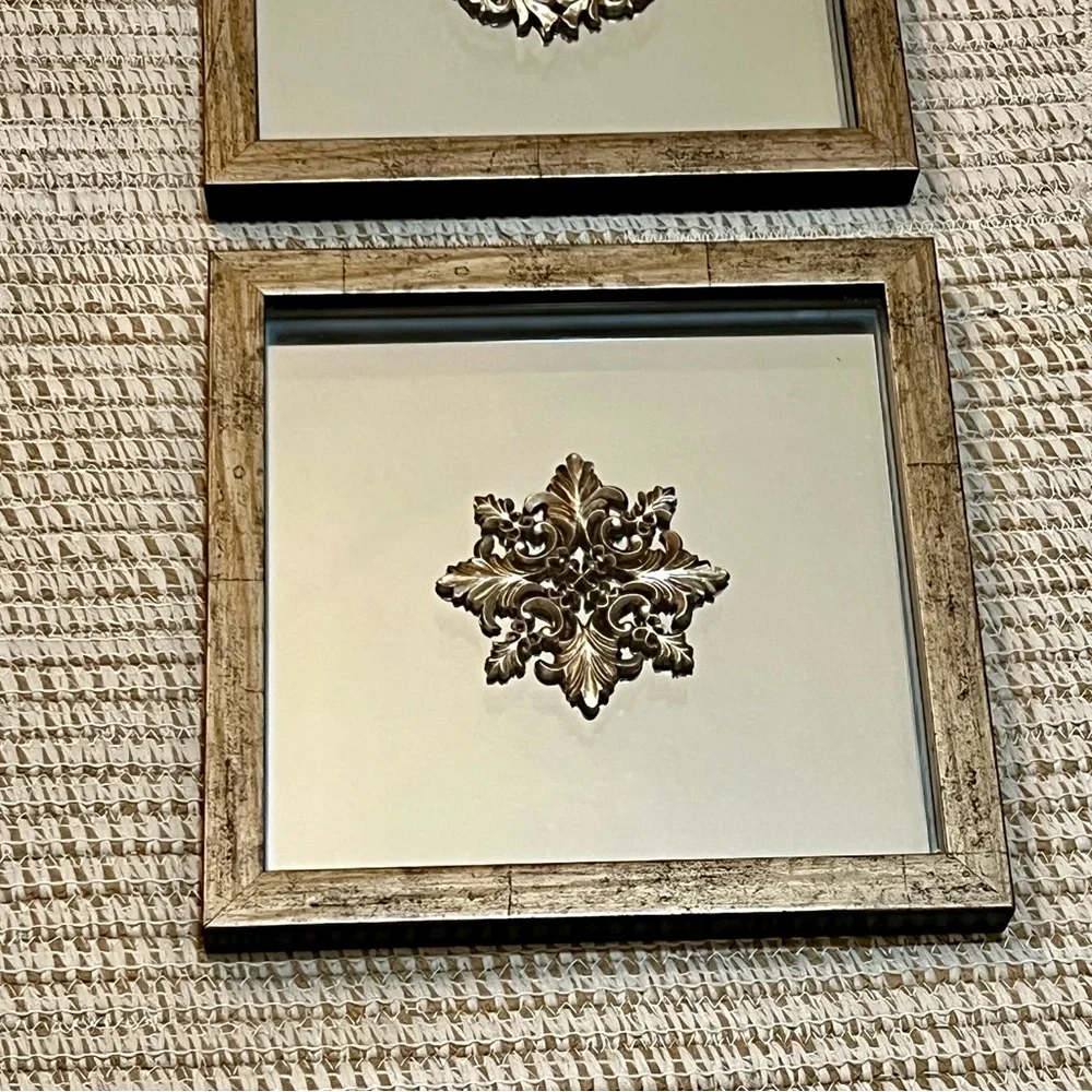 Medallion Mirrored Art Framed Wall Decor - Set of 2 in Antique Bronze